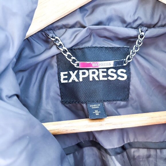 Express Charcoal Black Belted Hourglass Silhouette Down Quilted Puffer Coat - Picture 5 of 7